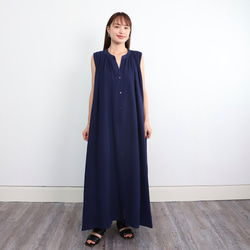 【再販開始！！】サラッと着れる コットン ダブルガーゼ ノースリーブシャツワンピース　ネイビー　0696NV 3枚目の画像