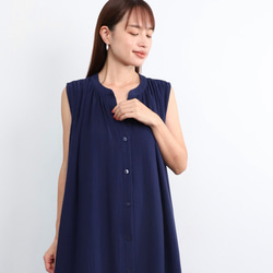 【再販開始！！】サラッと着れる コットン ダブルガーゼ ノースリーブシャツワンピース　ネイビー　0696NV 5枚目の画像