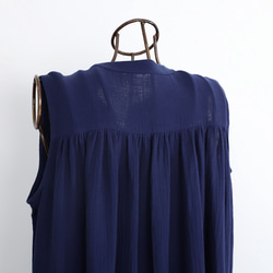 【再販開始！！】サラッと着れる コットン ダブルガーゼ ノースリーブシャツワンピース　ネイビー　0696NV 10枚目の画像