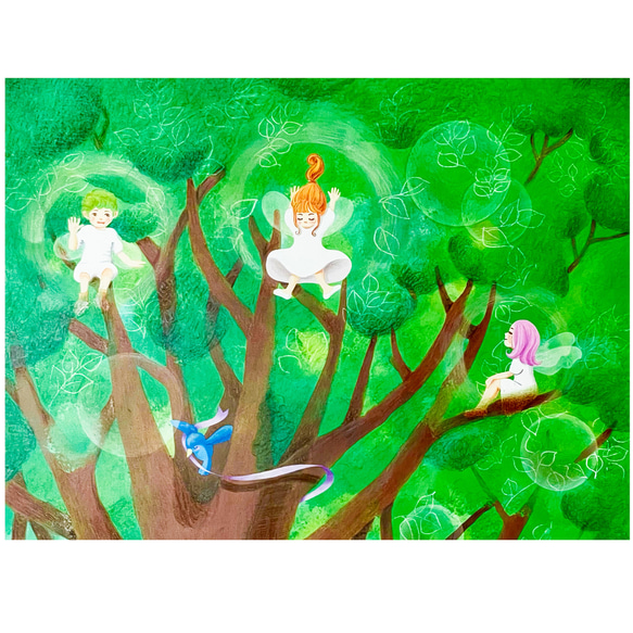 大きな木と６人の妖精／photoshop＆色鉛筆 