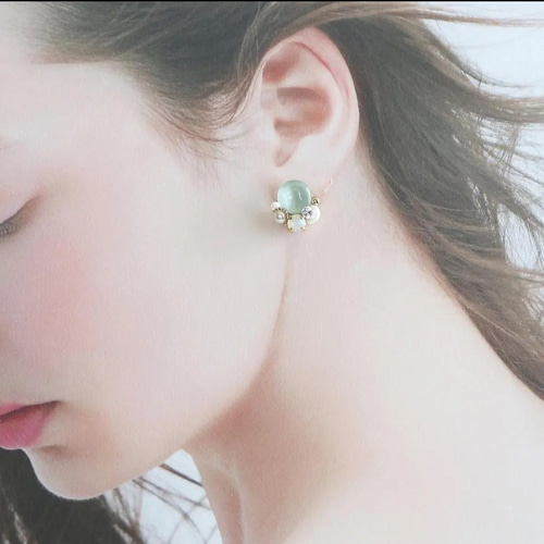 グリーン系　ビジュー　ピアス　ハンドメイド　イヤリング変更可 小枝イヤリング 44 水色 ピアス変更可 ハンドメイドアクセサリー