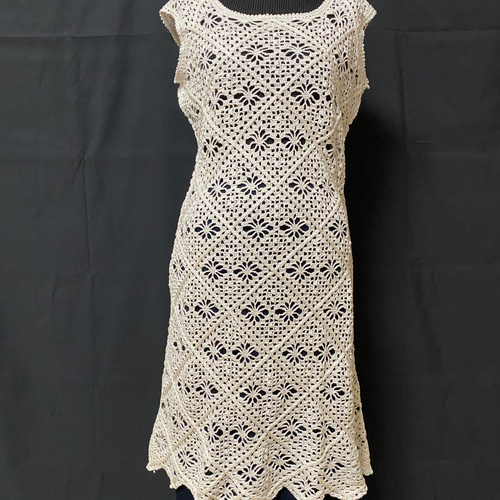白【純粋】酷暑を乗り切る！かぎ編みレースワンピース⭐︎ 裾