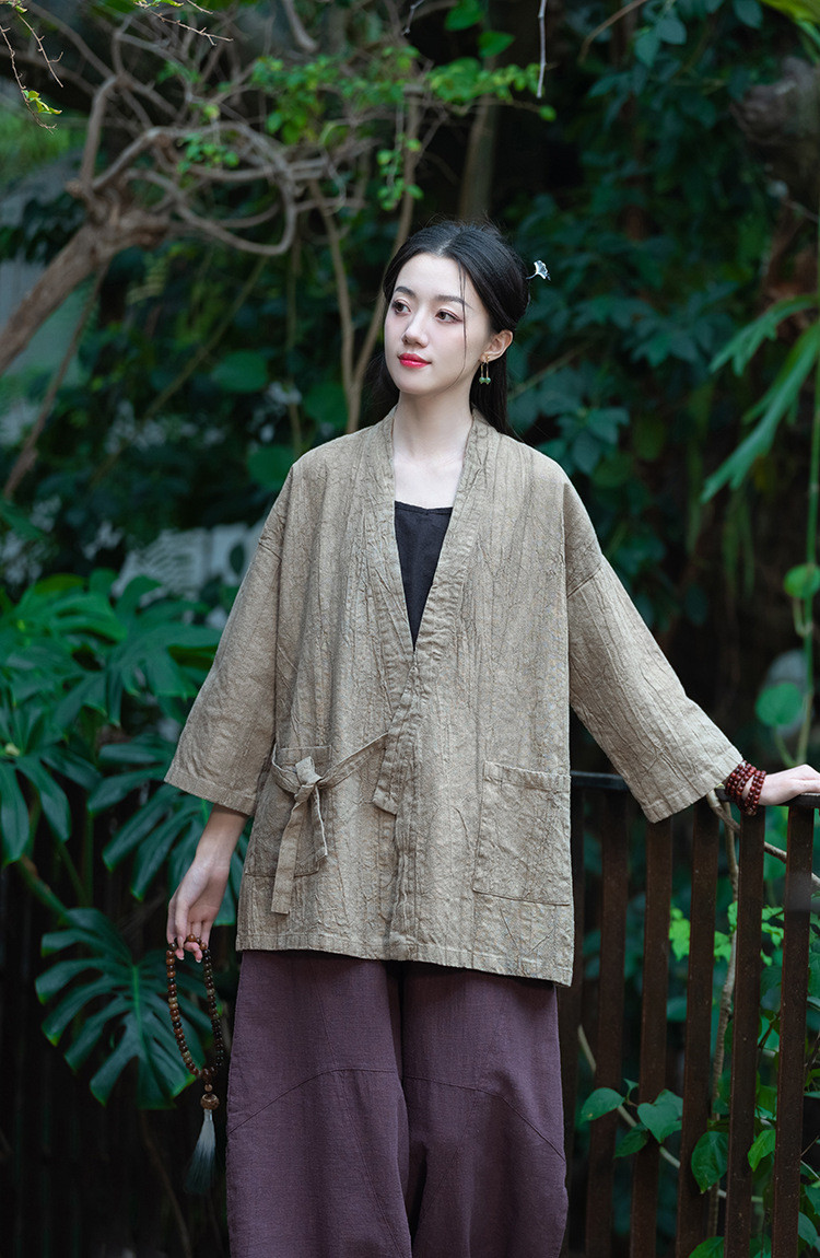 オリジナルデザイン・レディース綿麻ゆったりシャツカーディガン8290