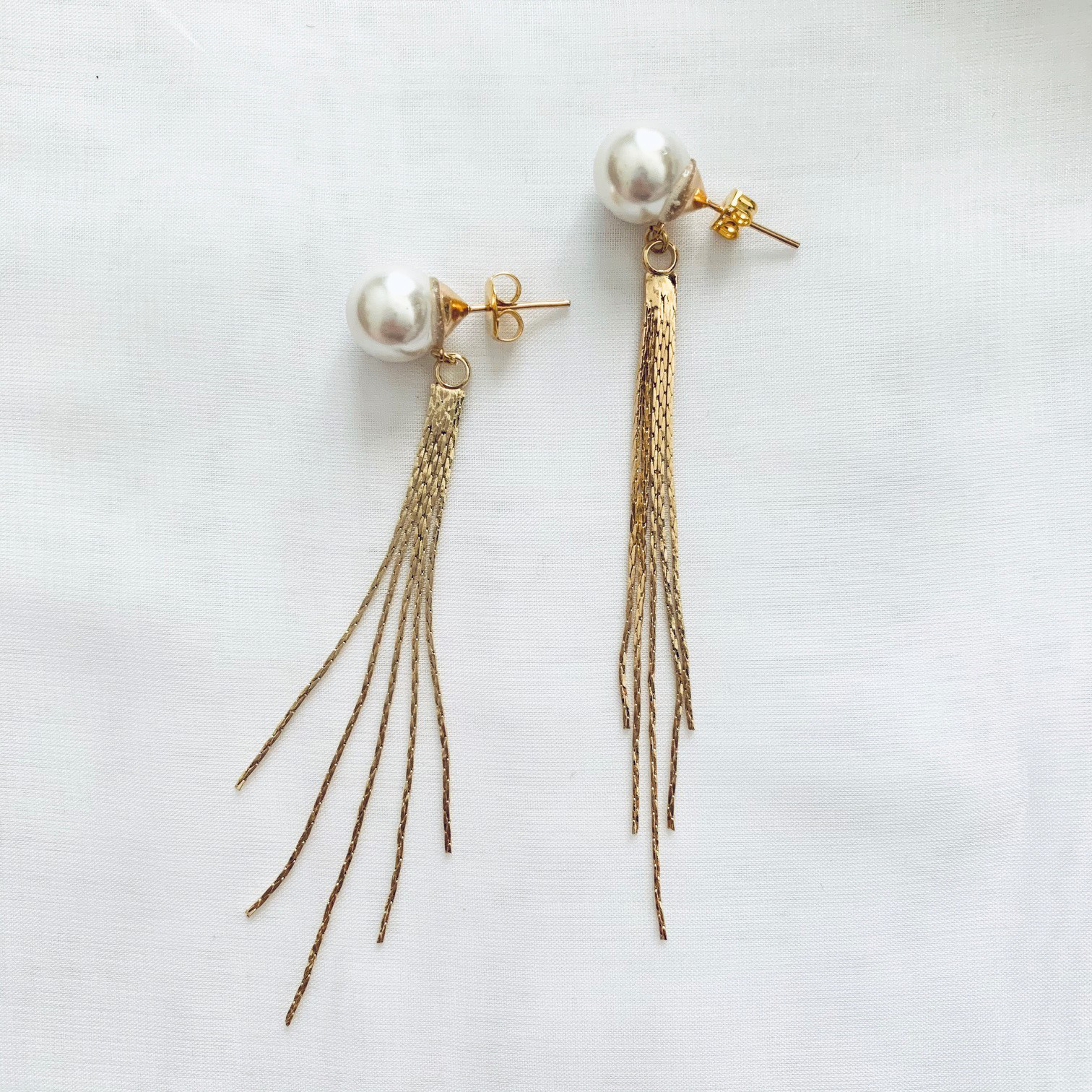 チェーンタッセルパールピアス