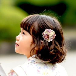 ベビーヘアクリップ　ハンドメイド　ヘアピン　ヘアゴム　紫陽花 紫陽花のベビーヘアクリップ 2つセット 手編み 雑貨・その他 rumo 通販