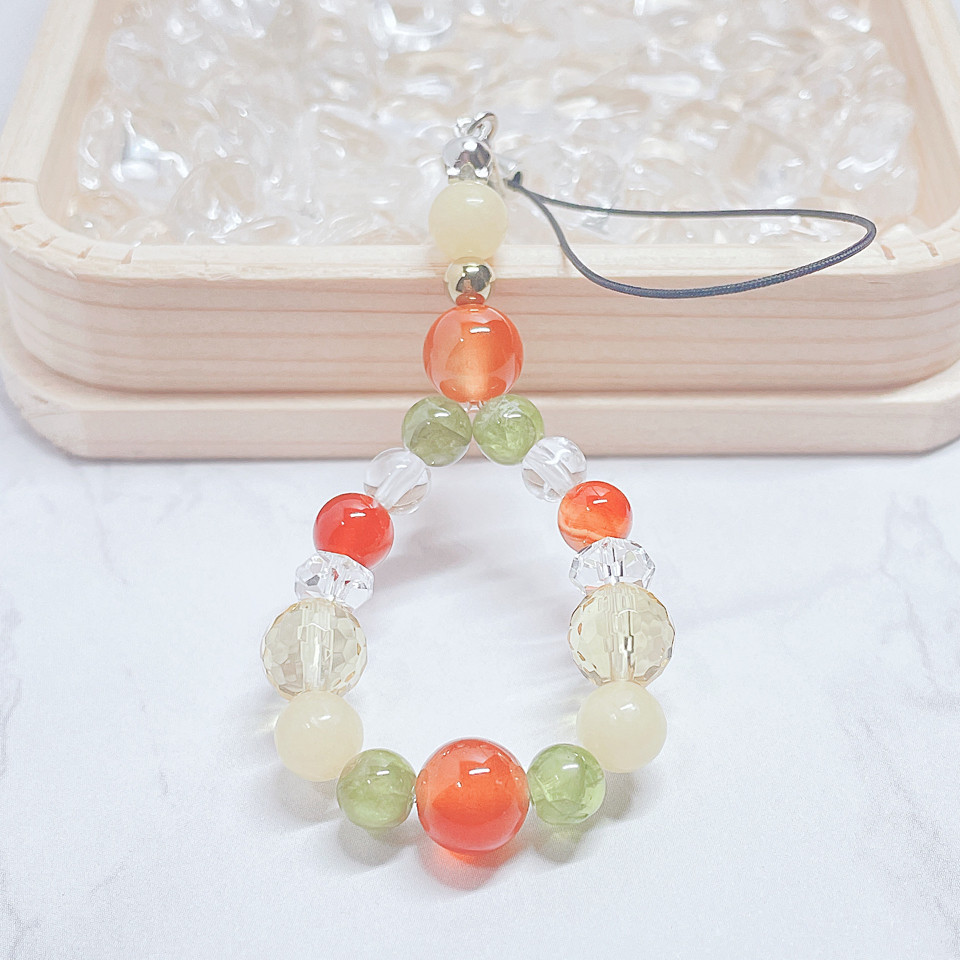 ✦明るいエネルギーで良好な対人関係を築く カーネリアン・シトリン・ペリドット・アラゴナイト 天然石ストラップNo733S