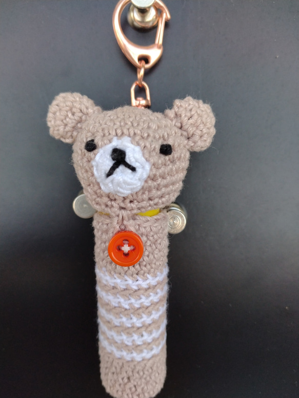 【送料無料】ピーチベージュくまちゃん　リップケース バックチャーム 7枚目の画像