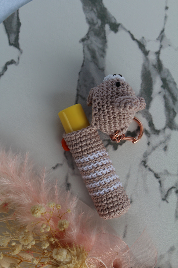 【送料無料】ピーチベージュくまちゃん　リップケース バックチャーム 4枚目の画像