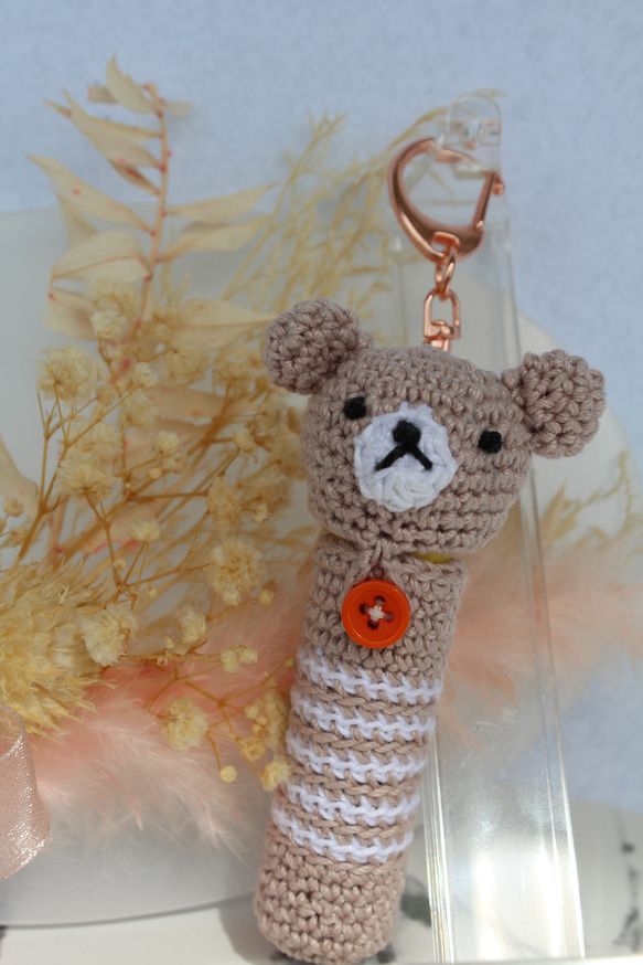 【送料無料】ピーチベージュくまちゃん　リップケース バックチャーム 5枚目の画像