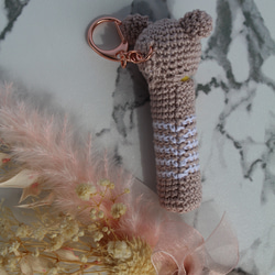 【送料無料】ピーチベージュくまちゃん　リップケース バックチャーム 3枚目の画像