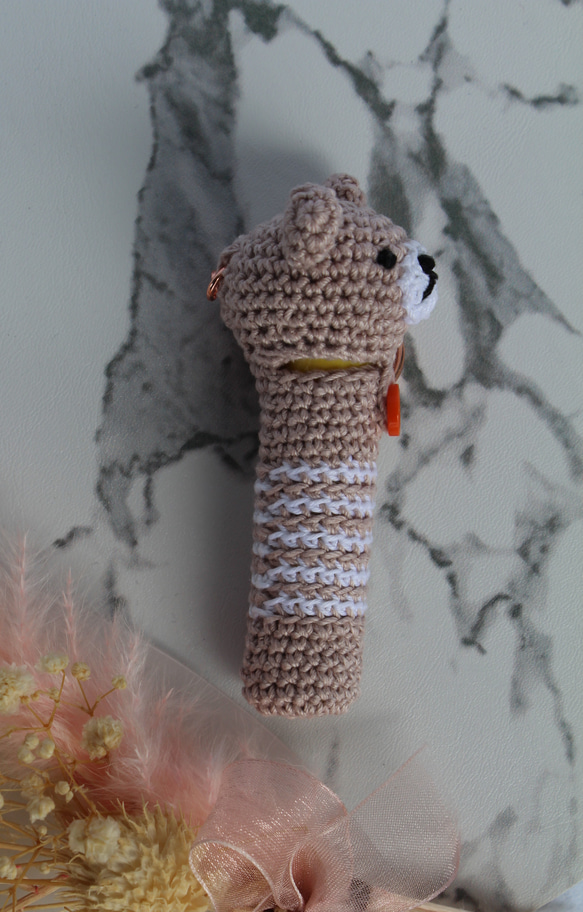 【送料無料】ピーチベージュくまちゃん　リップケース バックチャーム 2枚目の画像