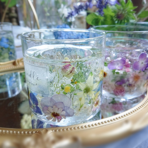 紫陽花とカラフル小花たちのジェルキャンドルホルダー/お供え