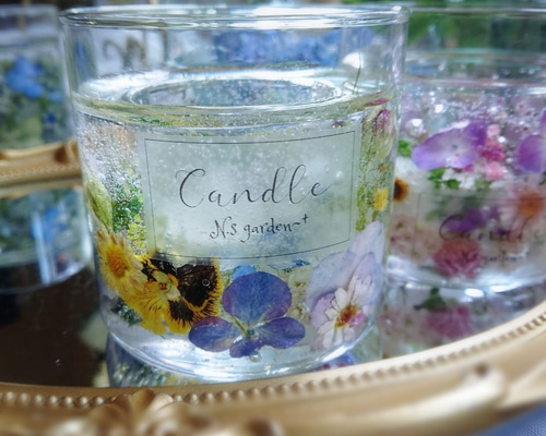 紫陽花とカラフル小花たちのジェルキャンドルホルダー/お供え