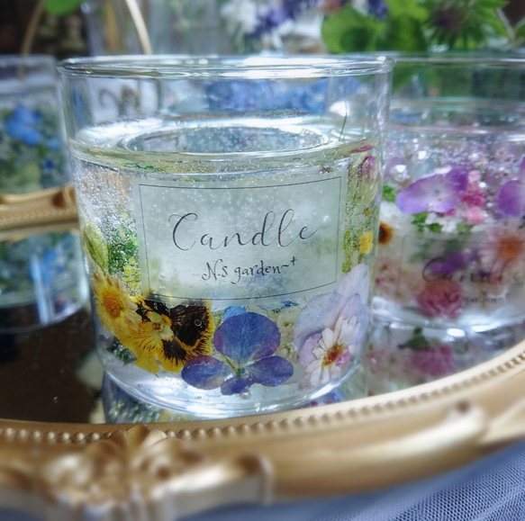 紫陽花とカラフル小花たちのジェルキャンドルホルダー/お供え