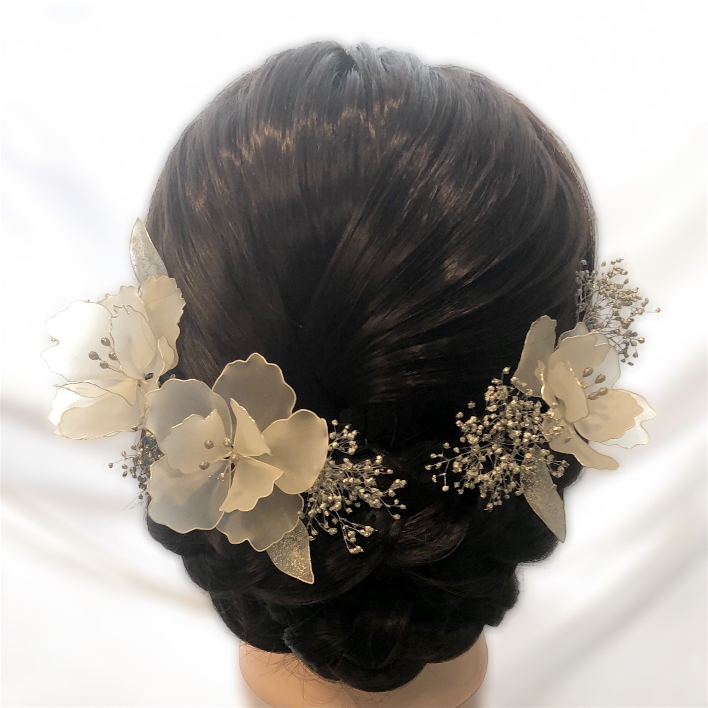 シルバーフロスト　Mセット　ディップフラワー　ヘアアクセサリー　シック　ウェディング　成人式髪飾り　華やか髪飾り　上品