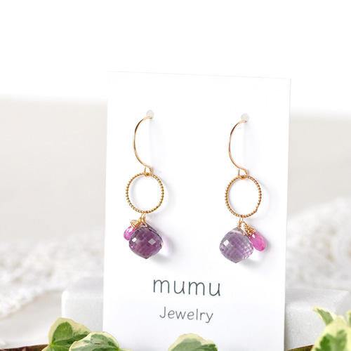 琥珀◆アイオライトサンストーン フープピアス✧14kgf 琥珀様専用◇アイオライトサンストーン フープピアス✧14kgf