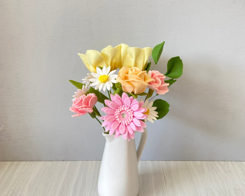 ベージュピンク　ガーベラ　チューリップ　ブーケ　アーティフィシャルフラワー ピンク×ベージュのチューリップブーケ | atelier noix