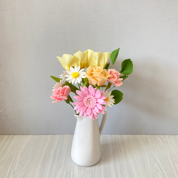 フェルトの枯れないお花】パステルピンクのブーケ ガーベラ