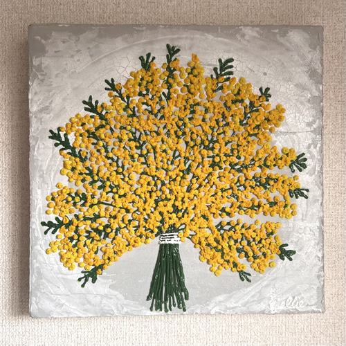 原画M mimosa 1 ミモザ 花 絞り出し 300×300 フローティング
