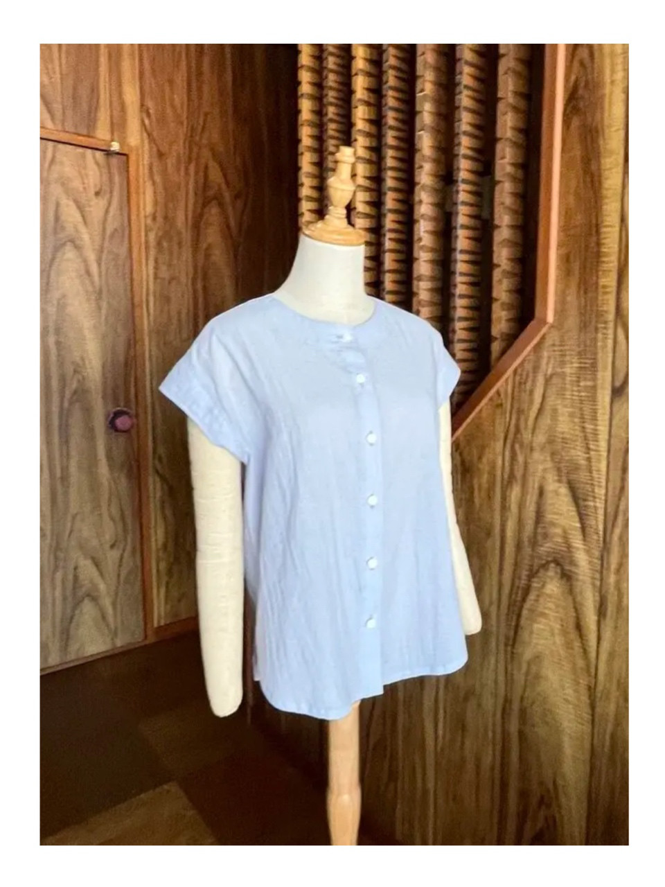 大人可愛いブラウス　ブルーグレイFサイズ