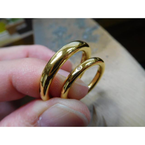 純金 結婚指輪 鍛造 24k 24金 k24 甲丸 超甲丸 光沢 鏡面 男性