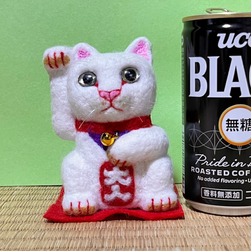 招き猫(大入)(中)(置物)#2(羊毛フェルトと綿) 羊毛フェルト 工房