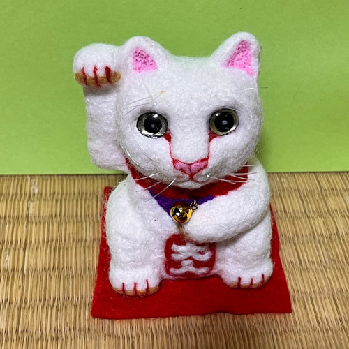 招き猫(大入)(中)(置物)#2(羊毛フェルトと綿) 羊毛フェルト 工房TAKA