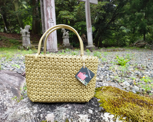 受注製作〙大人かごバッグ グリーン カラフル クラフトバンド かご