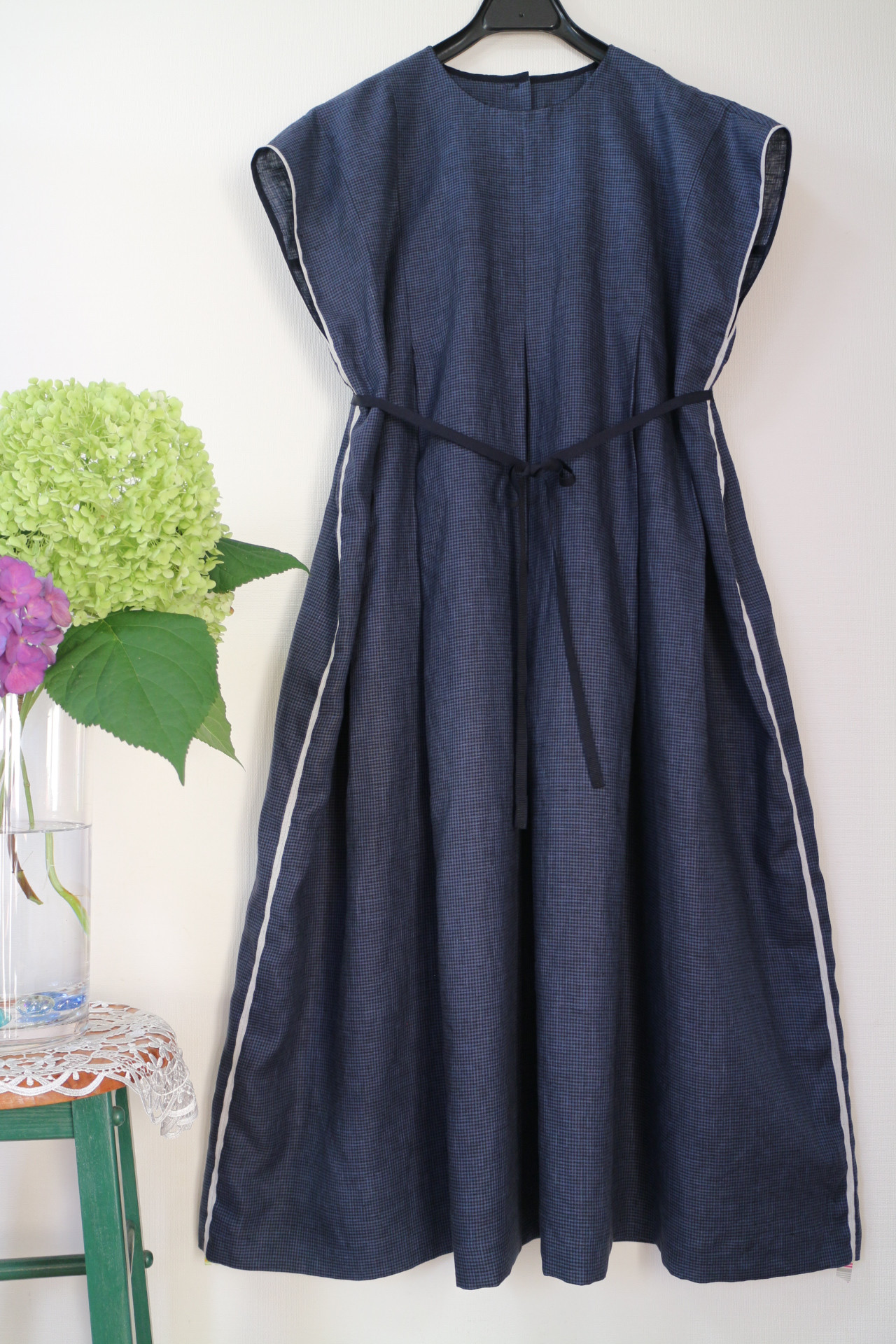 一枚限定★国産60番手リネン100％　ギンガムチェックワンピース★夏☀️