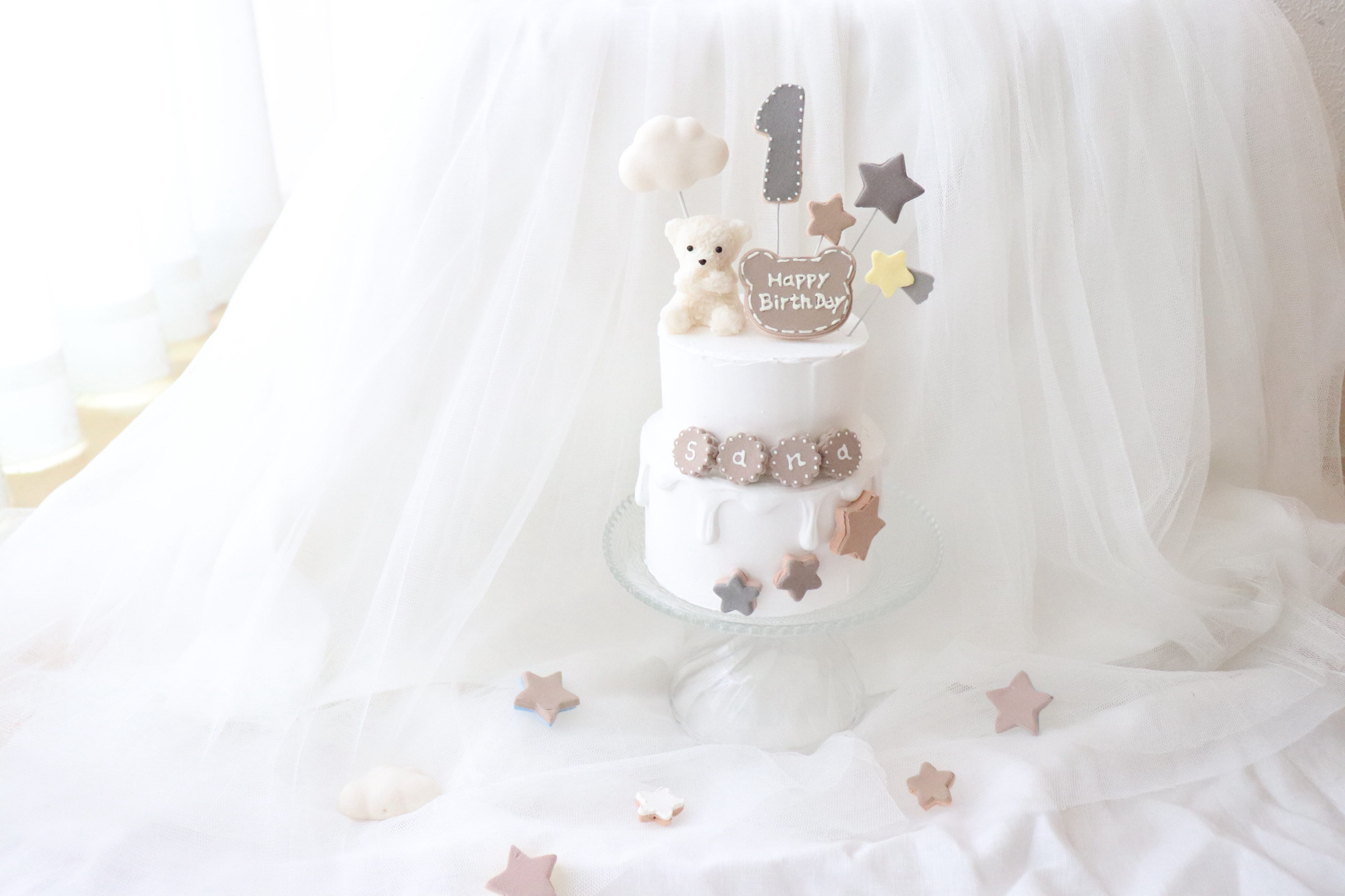 ナチュラルくまさんのミニクレイケーキ☆1歳誕生日ケーキ 誕生日ケーキ 