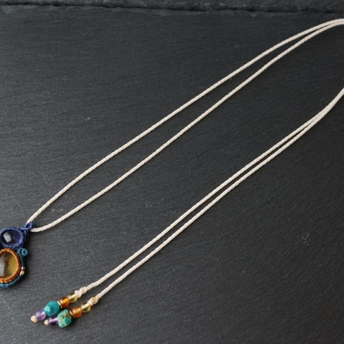 クリソコラ＆シトリン＆アイオライトのマクラメネックレス - voyage