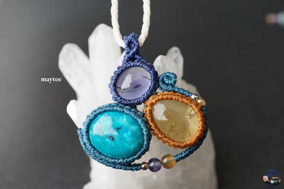 クリソコラ＆シトリン＆アイオライトのマクラメネックレス - voyage