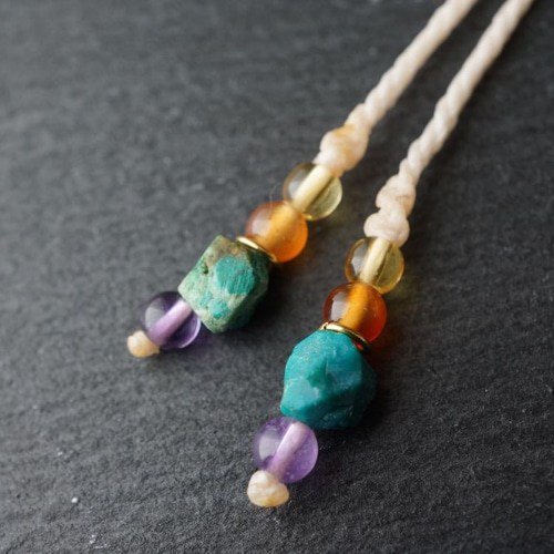 クリソコラ＆シトリン＆アイオライトのマクラメネックレス - voyage