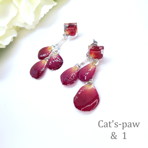 大人♡薔薇ビジューとリトルウッズの雫レジン ピアス/イヤリング