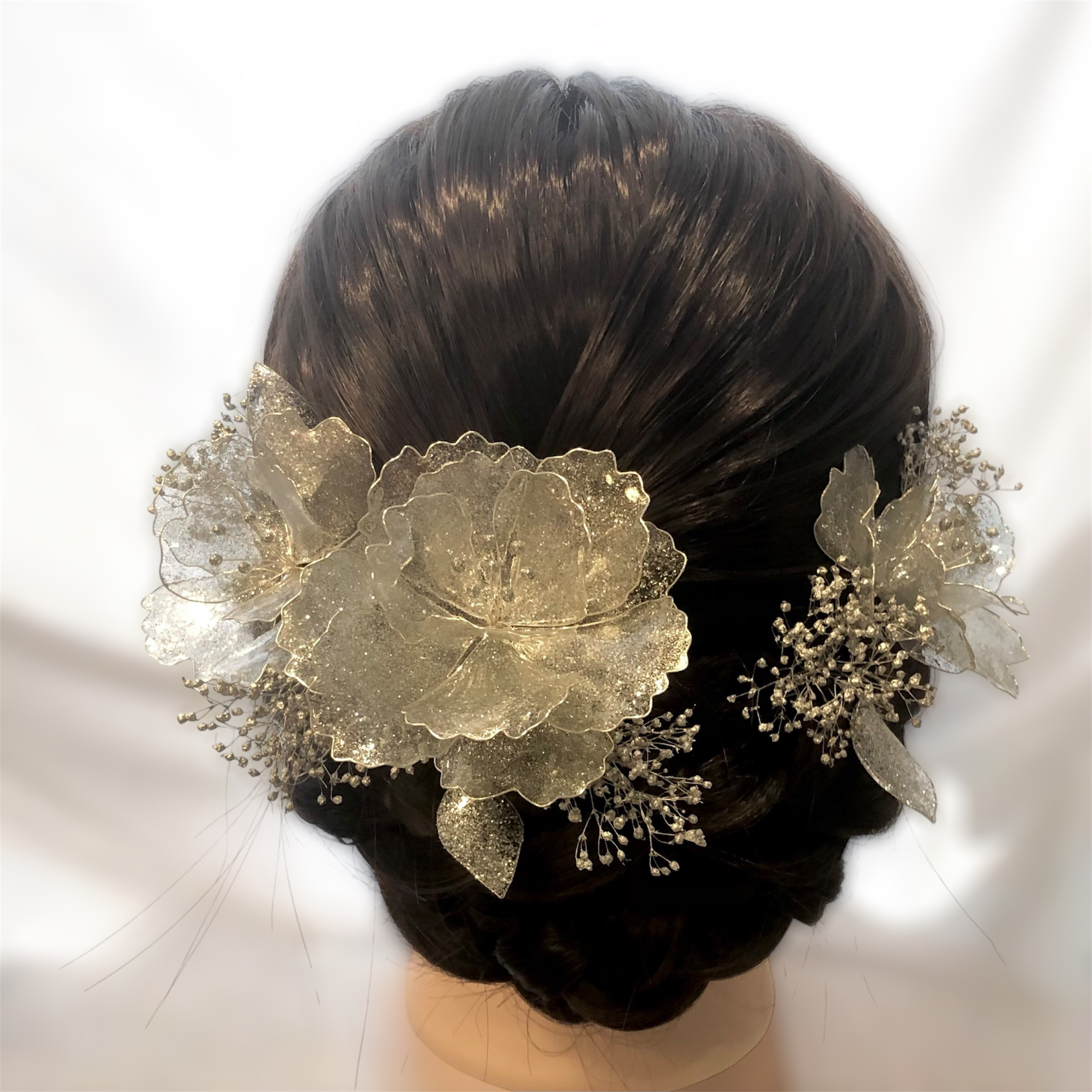 シルバーシャイニークリア　Lセット　ディップフラワー　ヘアアクセサリー　シルバー　ウェディング　成人式髪飾り　透明