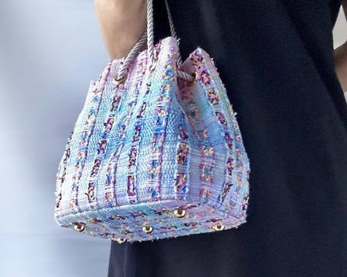 ミニ巾着バッグ フランス マリアケント ブルー×パープル サマー