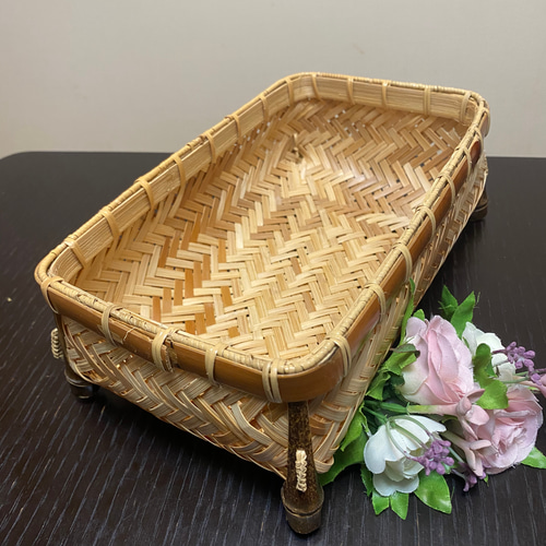 竹細工 小物入れ 見せる収納に大活躍！ 足付き竹小物入れ 大きいサイズ フリー