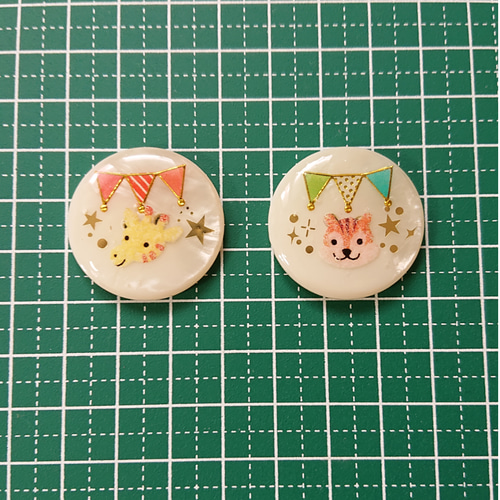 動物のカボション☆5個 t28 キリン/りす/コアラ/トラ/ゾウ/ボタン 