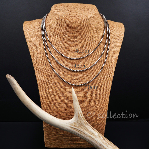 CNK89B ナバホパール シルバービーズネックレス 45cm 燻しあり