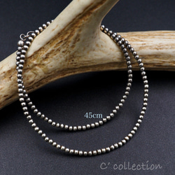 CNK89B ナバホパール シルバービーズネックレス 45cm 燻しあり