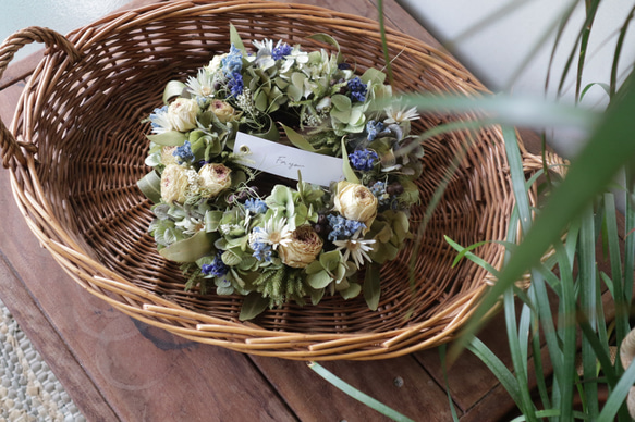 送料無料】Creema限定 デルフィニウムと紫陽花の夏リース アンティーク  