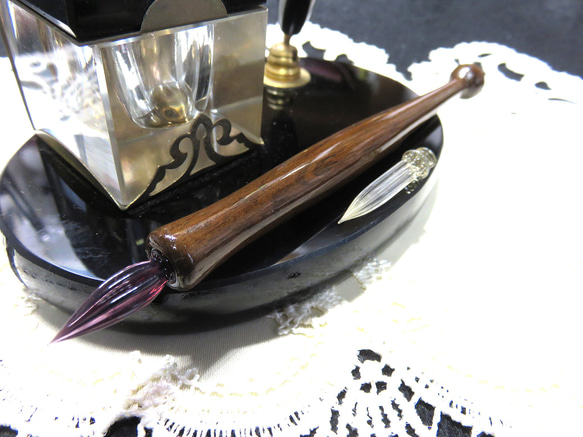 佐々木ガラスペン替先（細字•水晶6本入）/木製ペン軸セット 希少】