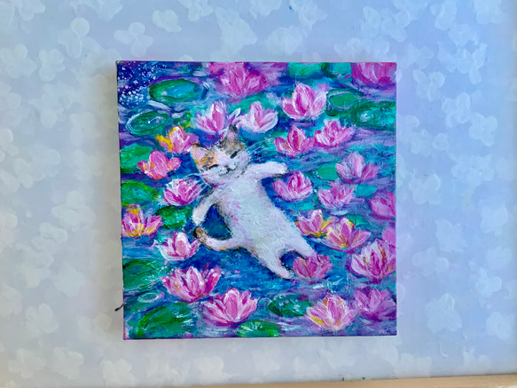 けい様用　自作絵画　青い車でどこへ行こう　猫とうさぎの絵　夜空のラベンダー畑の猫 けい様用 自作絵画 青い車でどこへ行こう 猫とうさぎの絵
