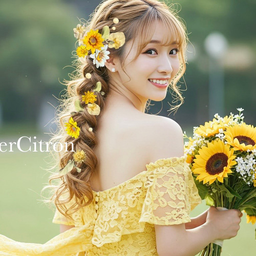 髪飾り ひまわり 向日葵 結婚式 成人式 サンフラワー スイートピー