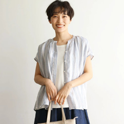 ラクなのに品よく着こなせる　リネン100％　ストライプブラウス　トップス  240624-1 9枚目の画像