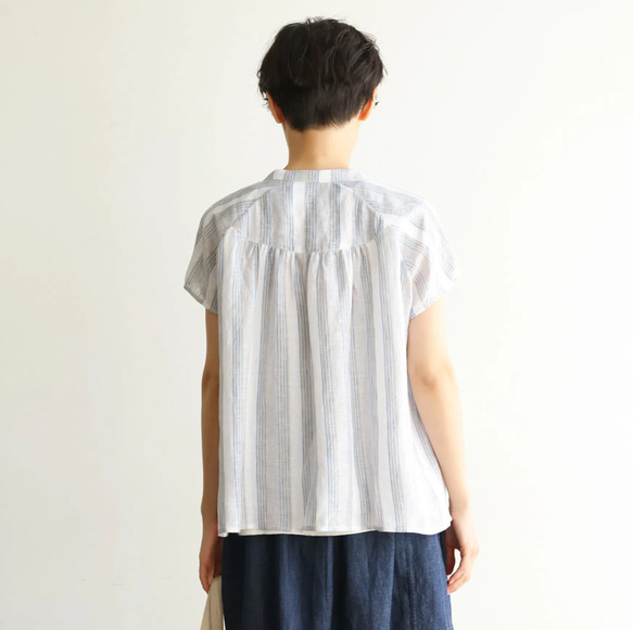 ラクなのに品よく着こなせる　リネン100％　ストライプブラウス　トップス  240624-1 13枚目の画像