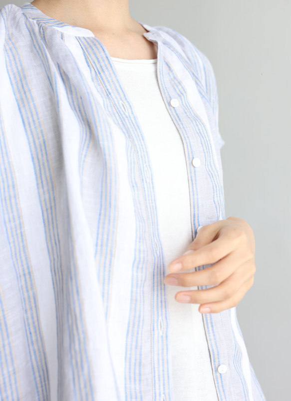 ラクなのに品よく着こなせる　リネン100％　ストライプブラウス　トップス  240624-1 11枚目の画像