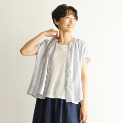 ラクなのに品よく着こなせる　リネン100％　ストライプブラウス　トップス  240624-1 8枚目の画像