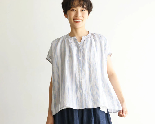 ラクなのに品よく着こなせる リネン100％ ストライプブラウス
