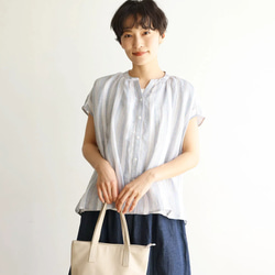 ラクなのに品よく着こなせる　リネン100％　ストライプブラウス　トップス  240624-1 4枚目の画像